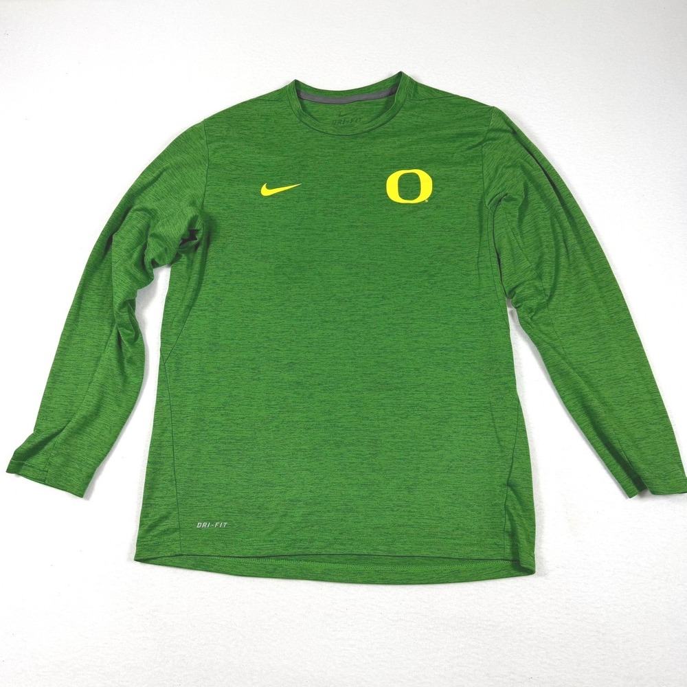Nike Dri-FIT Mens Long Sleeve Training Shirt Green Heathered Crew Neck Large